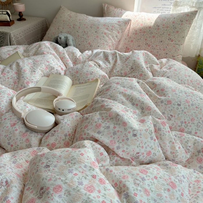 91家纺网 家纺一手货源 找家纺 红嘴企鹅 2025新款水洗棉四件套 凯蒂花漾