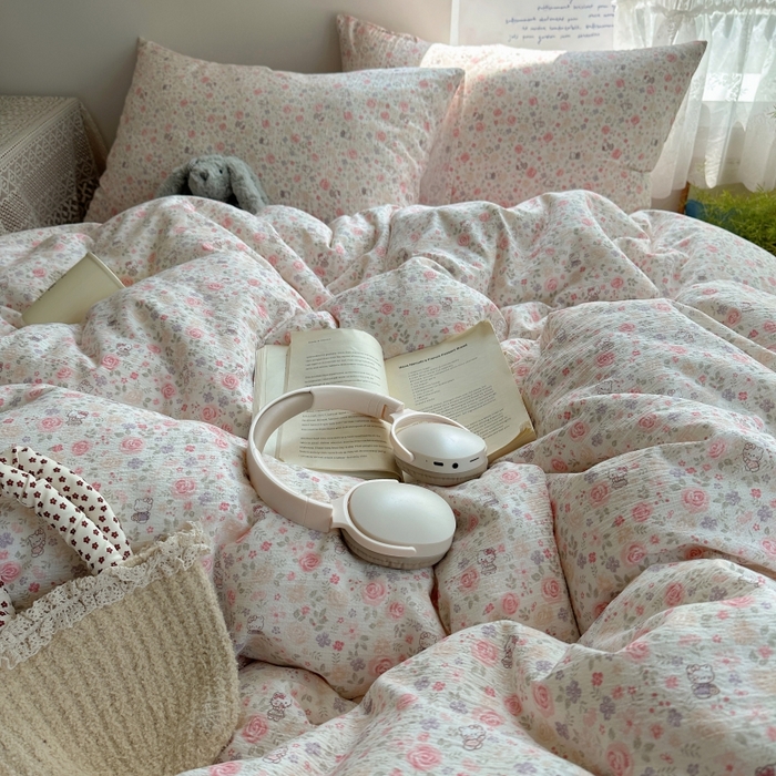 91家纺网 家纺一手货源 找家纺 红嘴企鹅 2025新款水洗棉四件套 凯蒂花漾