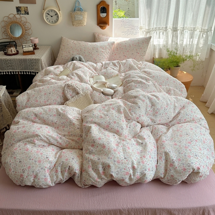 91家纺网 家纺一手货源 找家纺 红嘴企鹅 2025新款水洗棉四件套 凯蒂花漾