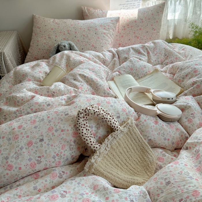 91家纺网 家纺一手货源 找家纺 红嘴企鹅 2025新款水洗棉四件套 凯蒂花漾