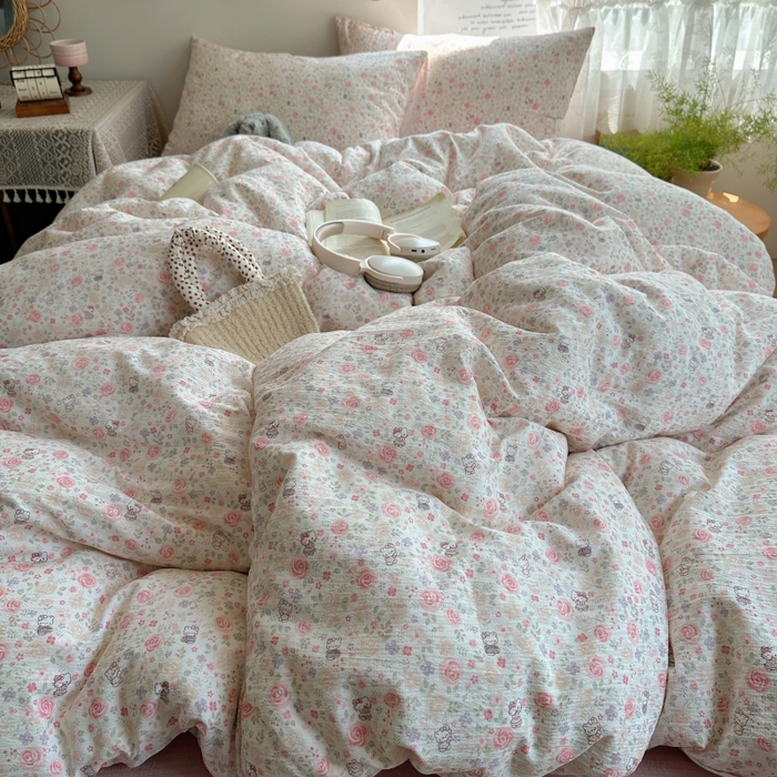 91家纺网 家纺一手货源 找家纺 红嘴企鹅 2025新款水洗棉四件套 凯蒂花漾