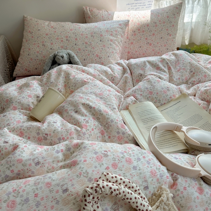 91家纺网 家纺一手货源 找家纺 红嘴企鹅 2025新款水洗棉四件套 凯蒂花漾