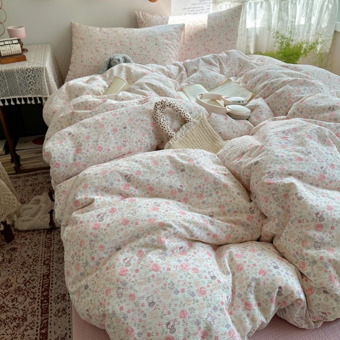 91家纺网 家纺一手货源 找家纺 红嘴企鹅 2025新款水洗棉四件套 凯蒂花漾