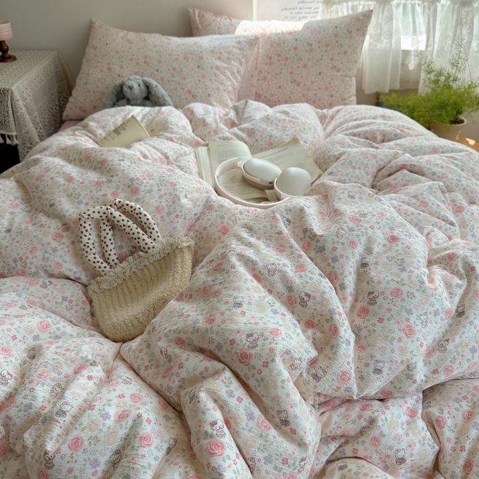 91家纺网 家纺一手货源 找家纺 红嘴企鹅 2025新款水洗棉四件套 凯蒂花漾