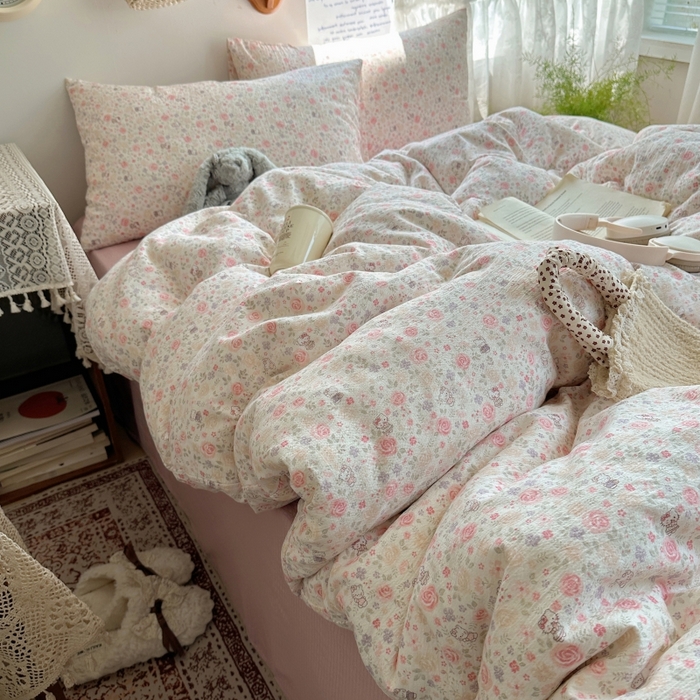 91家纺网 家纺一手货源 找家纺 红嘴企鹅 2025新款水洗棉四件套 凯蒂花漾