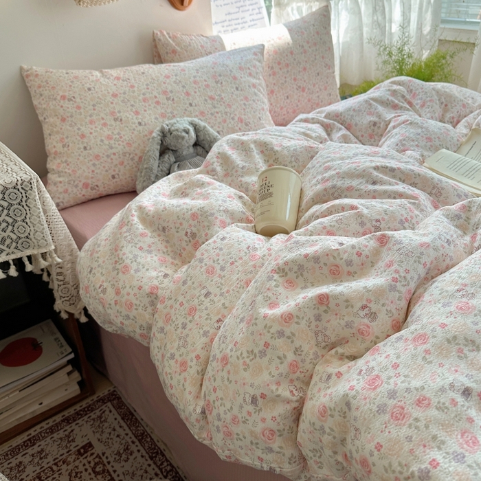 91家纺网 家纺一手货源 找家纺 红嘴企鹅 2025新款水洗棉四件套 凯蒂花漾