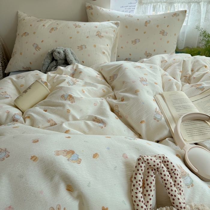 91家纺网 家纺一手货源 找家纺 红嘴企鹅 2025新款水洗棉四件套 萌兔甜梦坊