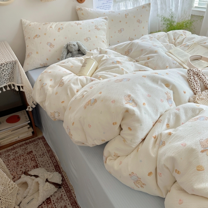 91家纺网 家纺一手货源 找家纺 红嘴企鹅 2025新款水洗棉四件套 萌兔甜梦坊