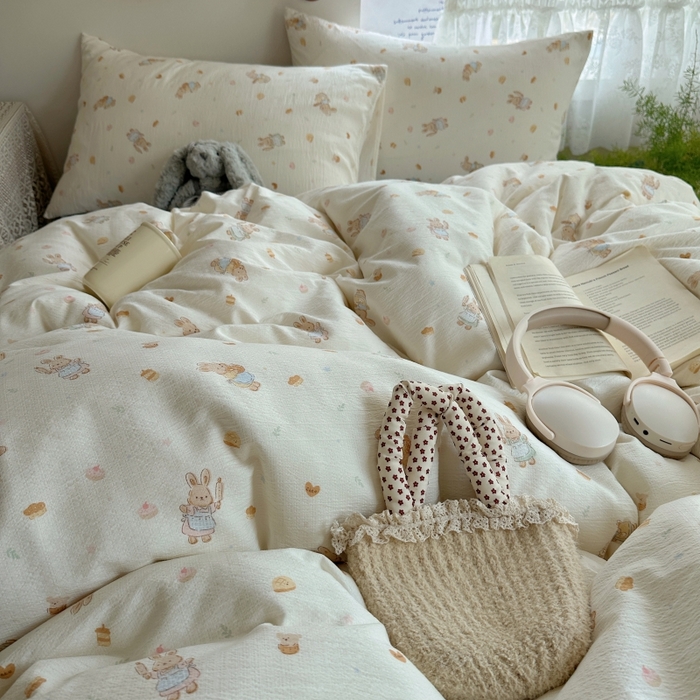 91家纺网 家纺一手货源 找家纺 红嘴企鹅 2025新款水洗棉四件套 萌兔甜梦坊