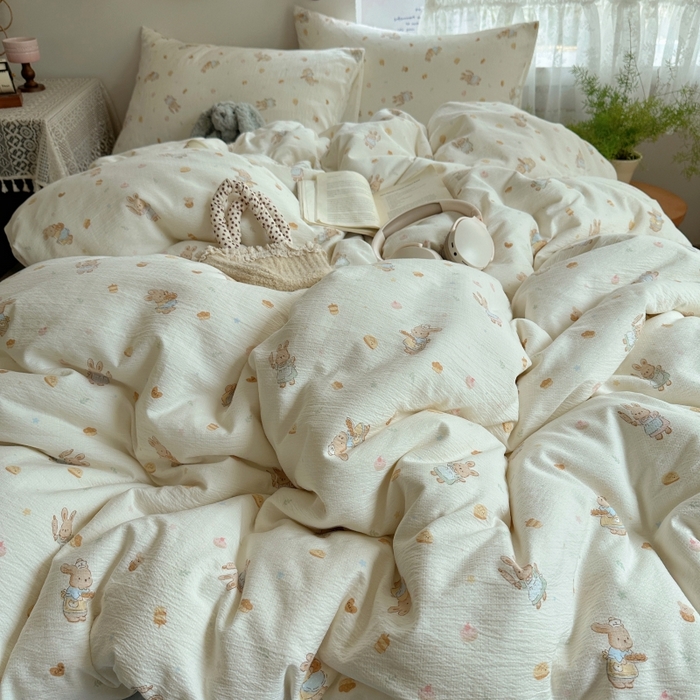 91家纺网 家纺一手货源 找家纺 红嘴企鹅 2025新款水洗棉四件套 萌兔甜梦坊