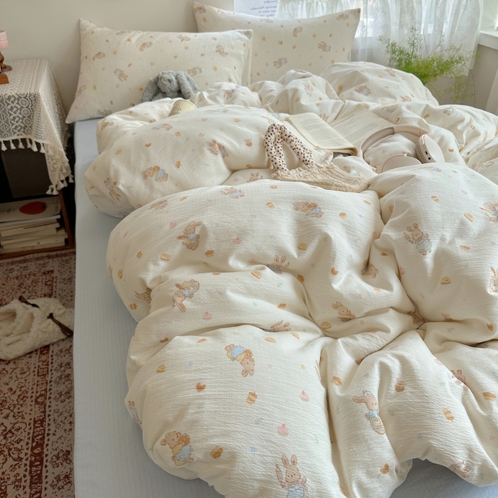 91家纺网 家纺一手货源 找家纺 红嘴企鹅 2025新款水洗棉四件套 萌兔甜梦坊