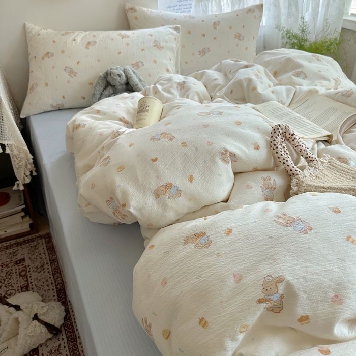 91家纺网 家纺一手货源 找家纺 红嘴企鹅 2025新款水洗棉四件套 萌兔甜梦坊