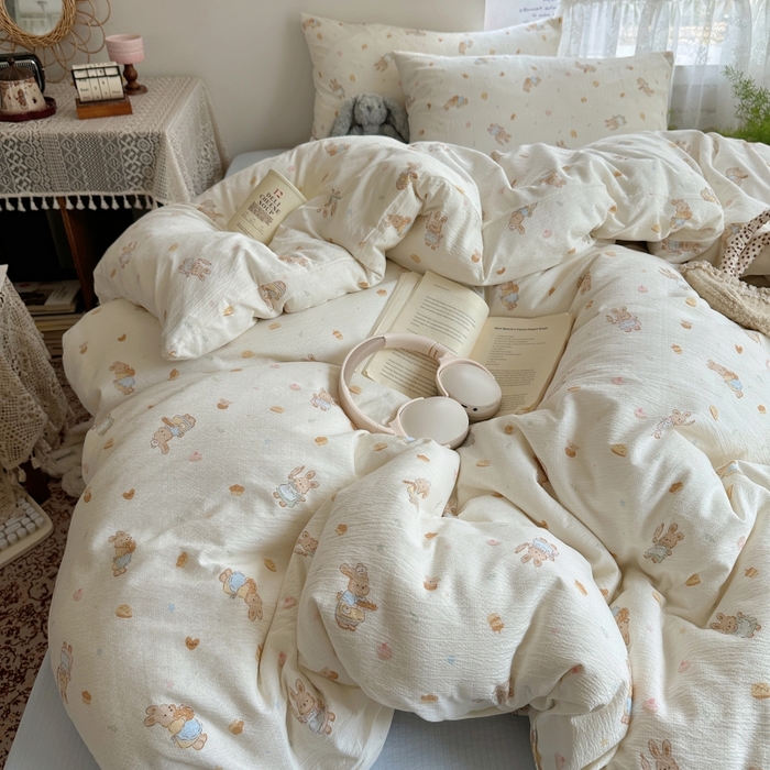 91家纺网 家纺一手货源 找家纺 红嘴企鹅 2025新款水洗棉四件套 萌兔甜梦坊