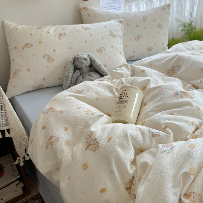 91家纺网 家纺一手货源 找家纺 红嘴企鹅 2025新款水洗棉四件套 萌兔甜梦坊