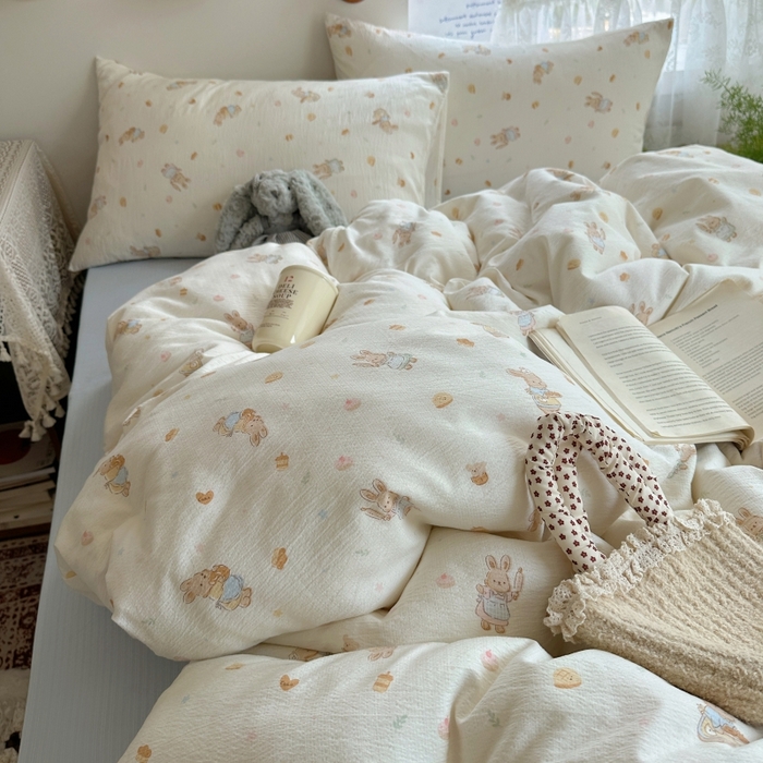 91家纺网 家纺一手货源 找家纺 红嘴企鹅 2025新款水洗棉四件套 萌兔甜梦坊