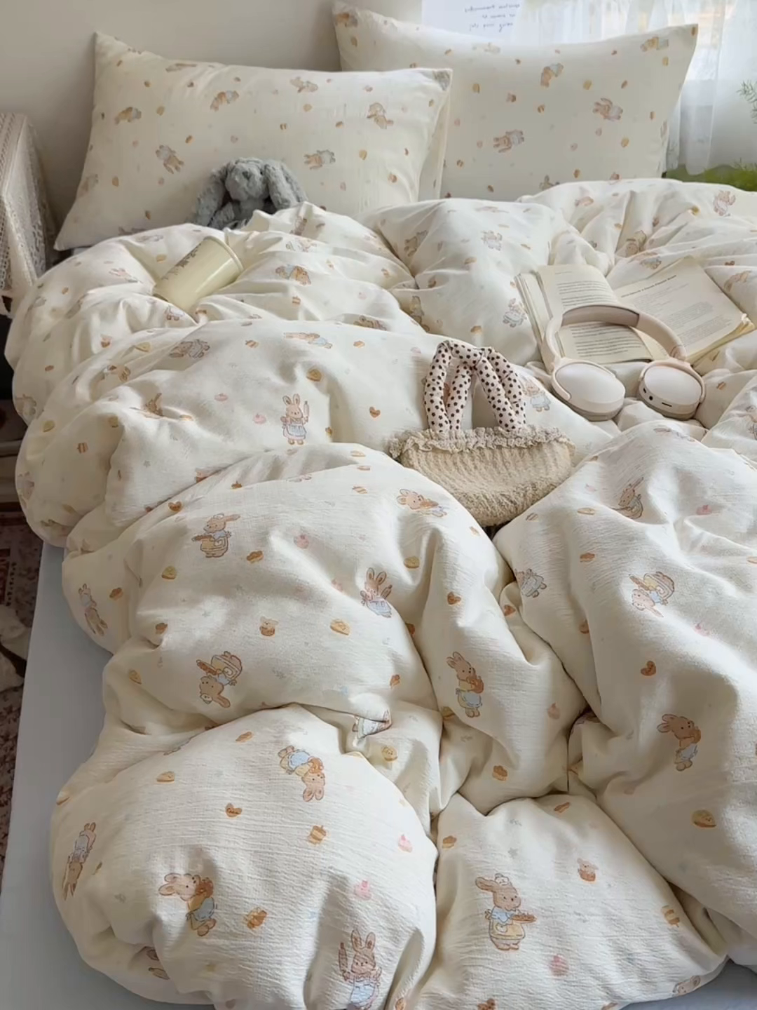 91家纺网 家纺一手货源 找家纺 红嘴企鹅 2025新款水洗棉四件套 萌兔甜梦坊