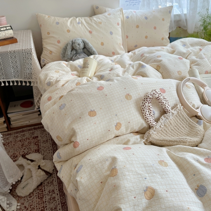 91家纺网 家纺一手货源 找家纺 红嘴企鹅 2025新款水洗棉四件套 南瓜甜梦园