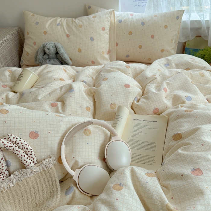 91家纺网 家纺一手货源 找家纺 红嘴企鹅 2025新款水洗棉四件套 南瓜甜梦园