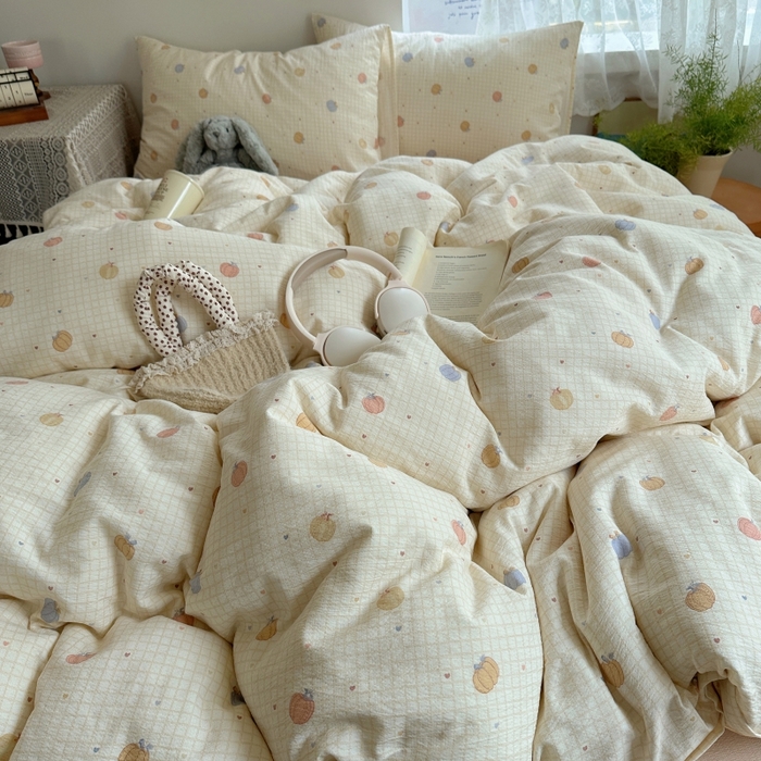 91家纺网 家纺一手货源 找家纺 红嘴企鹅 2025新款水洗棉四件套 南瓜甜梦园