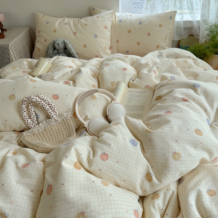 91家纺网 家纺一手货源 找家纺 红嘴企鹅 2025新款水洗棉四件套 南瓜甜梦园