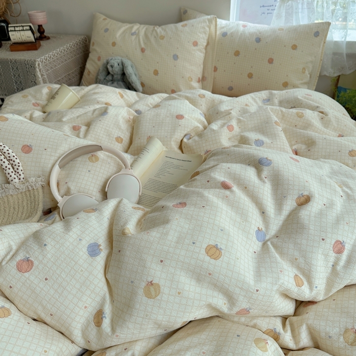 91家纺网 家纺一手货源 找家纺 红嘴企鹅 2025新款水洗棉四件套 南瓜甜梦园