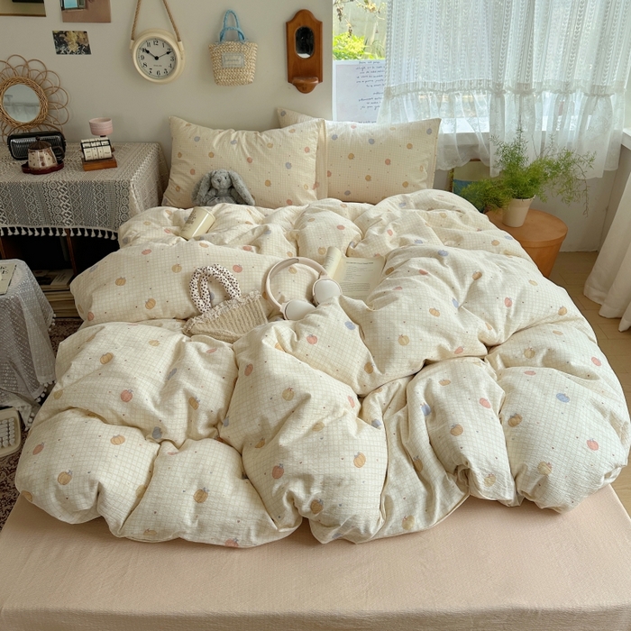 91家纺网 家纺一手货源 找家纺 红嘴企鹅 2025新款水洗棉四件套 南瓜甜梦园