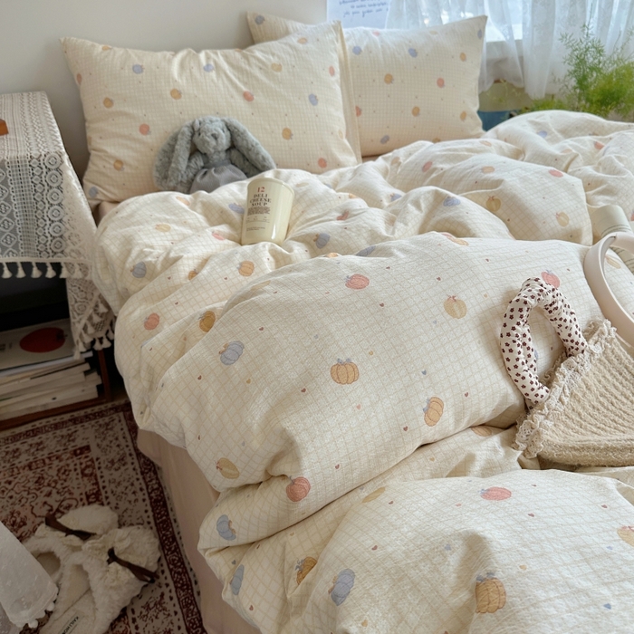 91家纺网 家纺一手货源 找家纺 红嘴企鹅 2025新款水洗棉四件套 南瓜甜梦园