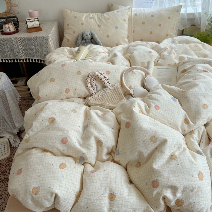 91家纺网 家纺一手货源 找家纺 红嘴企鹅 2025新款水洗棉四件套 南瓜甜梦园