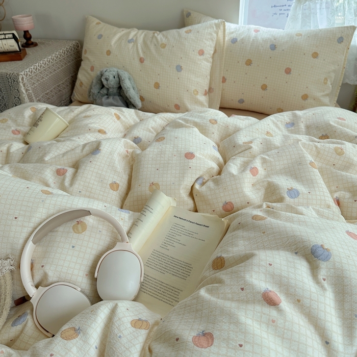 91家纺网 家纺一手货源 找家纺 红嘴企鹅 2025新款水洗棉四件套 南瓜甜梦园