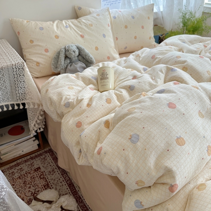 91家纺网 家纺一手货源 找家纺 红嘴企鹅 2025新款水洗棉四件套 南瓜甜梦园