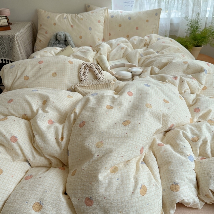 91家纺网 家纺一手货源 找家纺 红嘴企鹅 2025新款水洗棉四件套 南瓜甜梦园