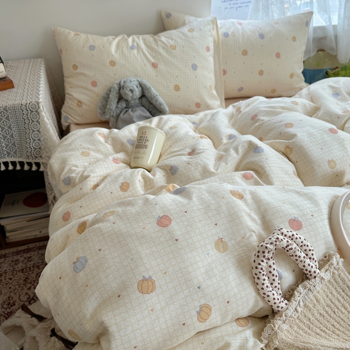 红嘴企鹅 2025新款水洗棉四件套 南瓜甜梦园