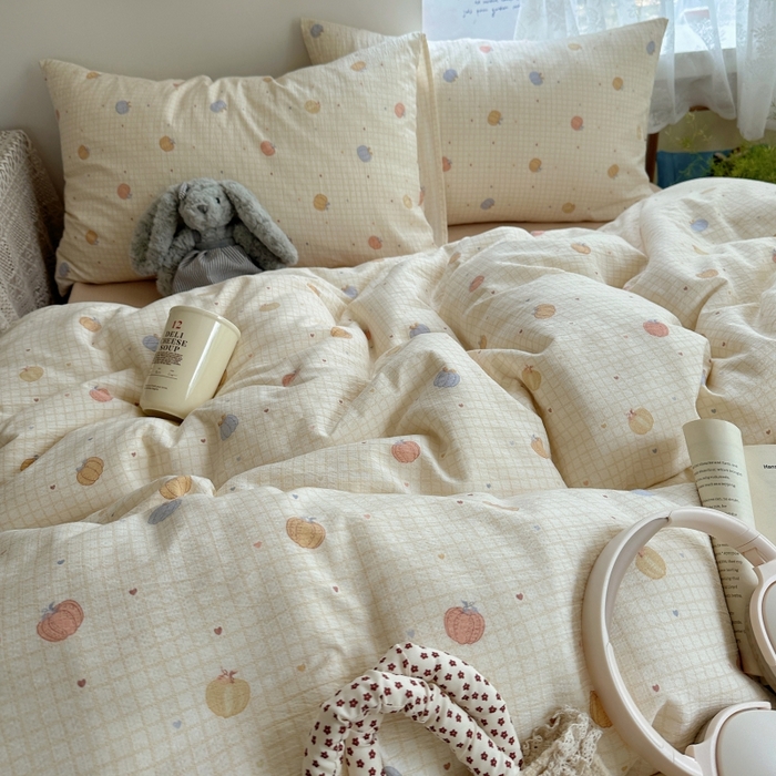 91家纺网 家纺一手货源 找家纺 红嘴企鹅 2025新款水洗棉四件套 南瓜甜梦园