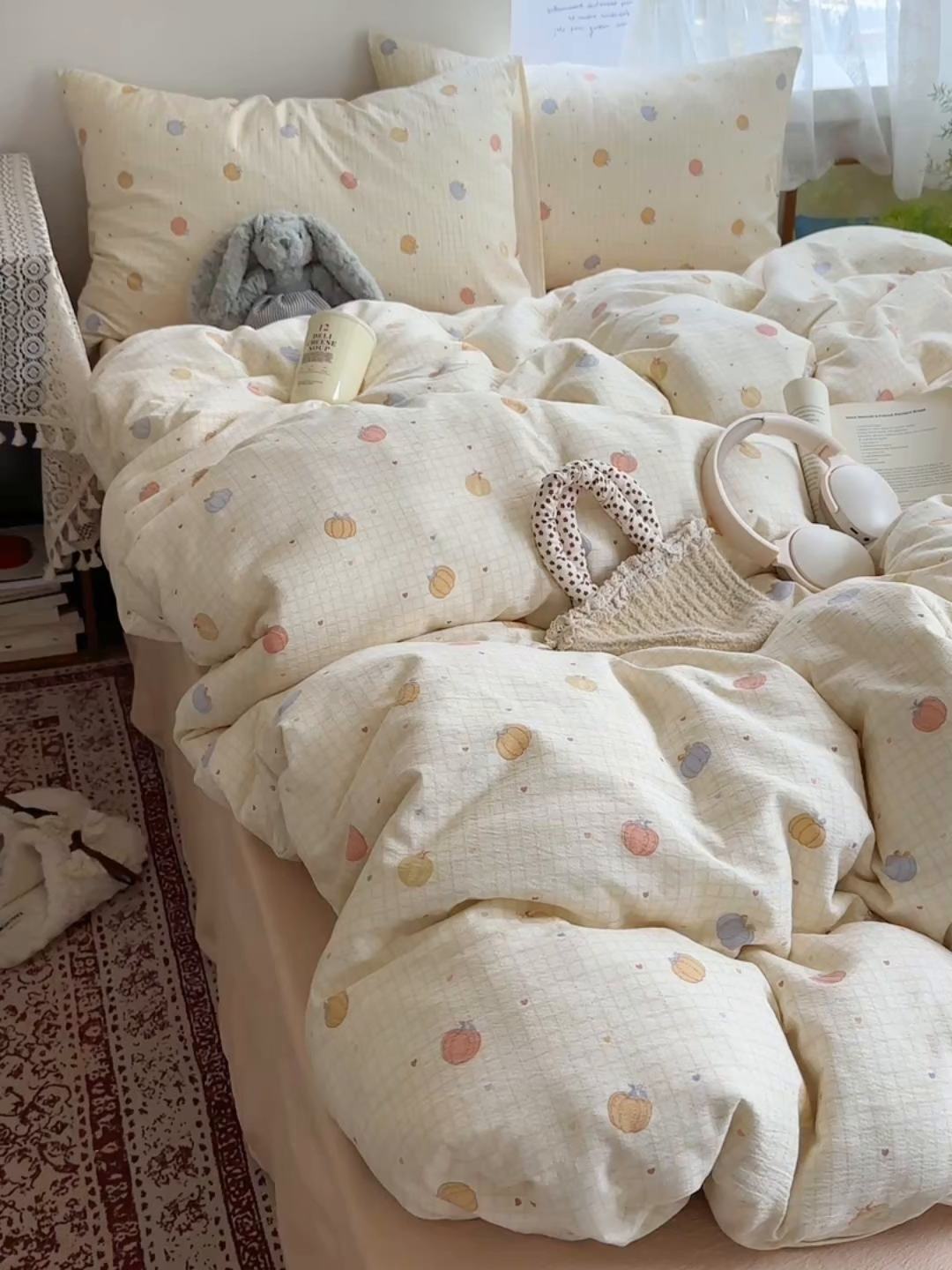 91家纺网 家纺一手货源 找家纺 红嘴企鹅 2025新款水洗棉四件套 南瓜甜梦园