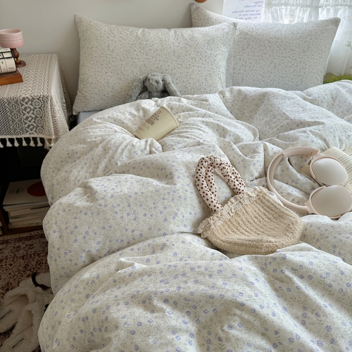 红嘴企鹅 2025新款水洗棉四件套 浅暮堇语