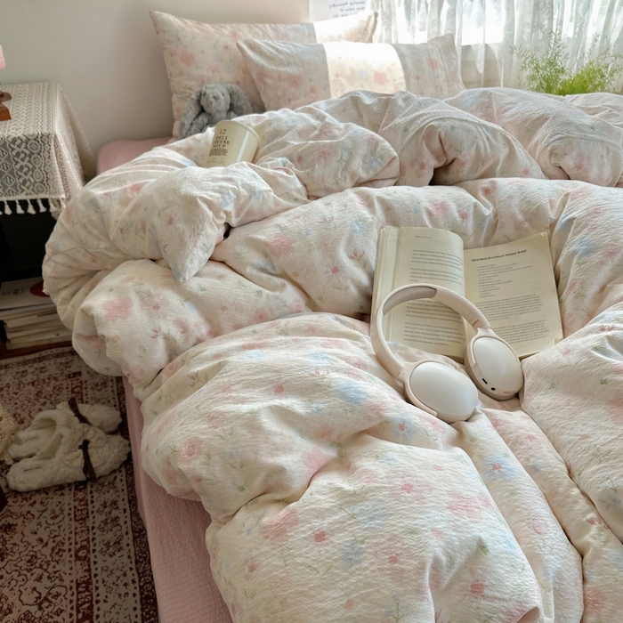 91家纺网 家纺一手货源 找家纺 红嘴企鹅 2025新款水洗棉四件套 柔眠花町