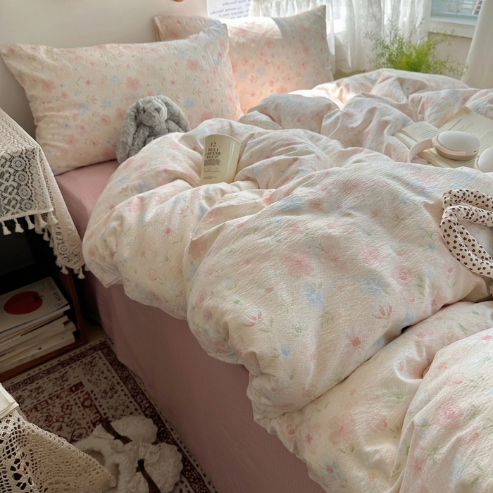 91家纺网 家纺一手货源 找家纺 红嘴企鹅 2025新款水洗棉四件套 柔眠花町