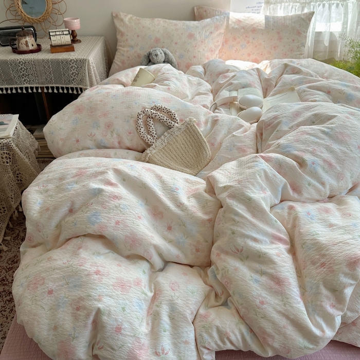 红嘴企鹅 2025新款水洗棉四件套 柔眠花町