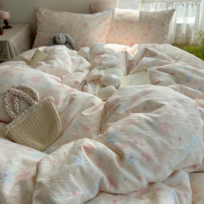 91家纺网 家纺一手货源 找家纺 红嘴企鹅 2025新款水洗棉四件套 柔眠花町