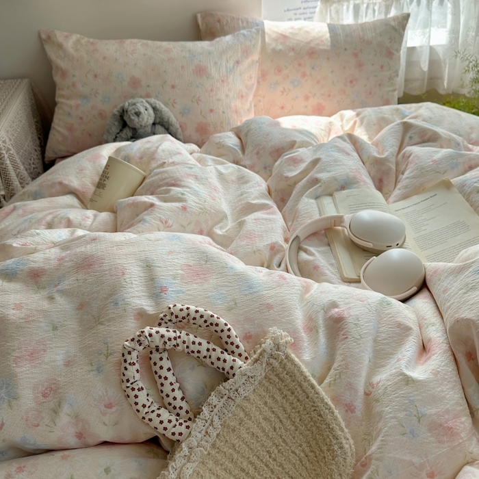 91家纺网 家纺一手货源 找家纺 红嘴企鹅 2025新款水洗棉四件套 柔眠花町