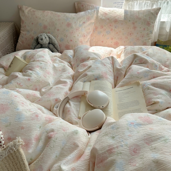 91家纺网 家纺一手货源 找家纺 红嘴企鹅 2025新款水洗棉四件套 柔眠花町