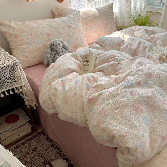 91家纺网 家纺一手货源 找家纺 红嘴企鹅 2025新款水洗棉四件套 柔眠花町