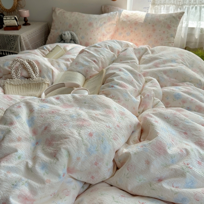 91家纺网 家纺一手货源 找家纺 红嘴企鹅 2025新款水洗棉四件套 柔眠花町