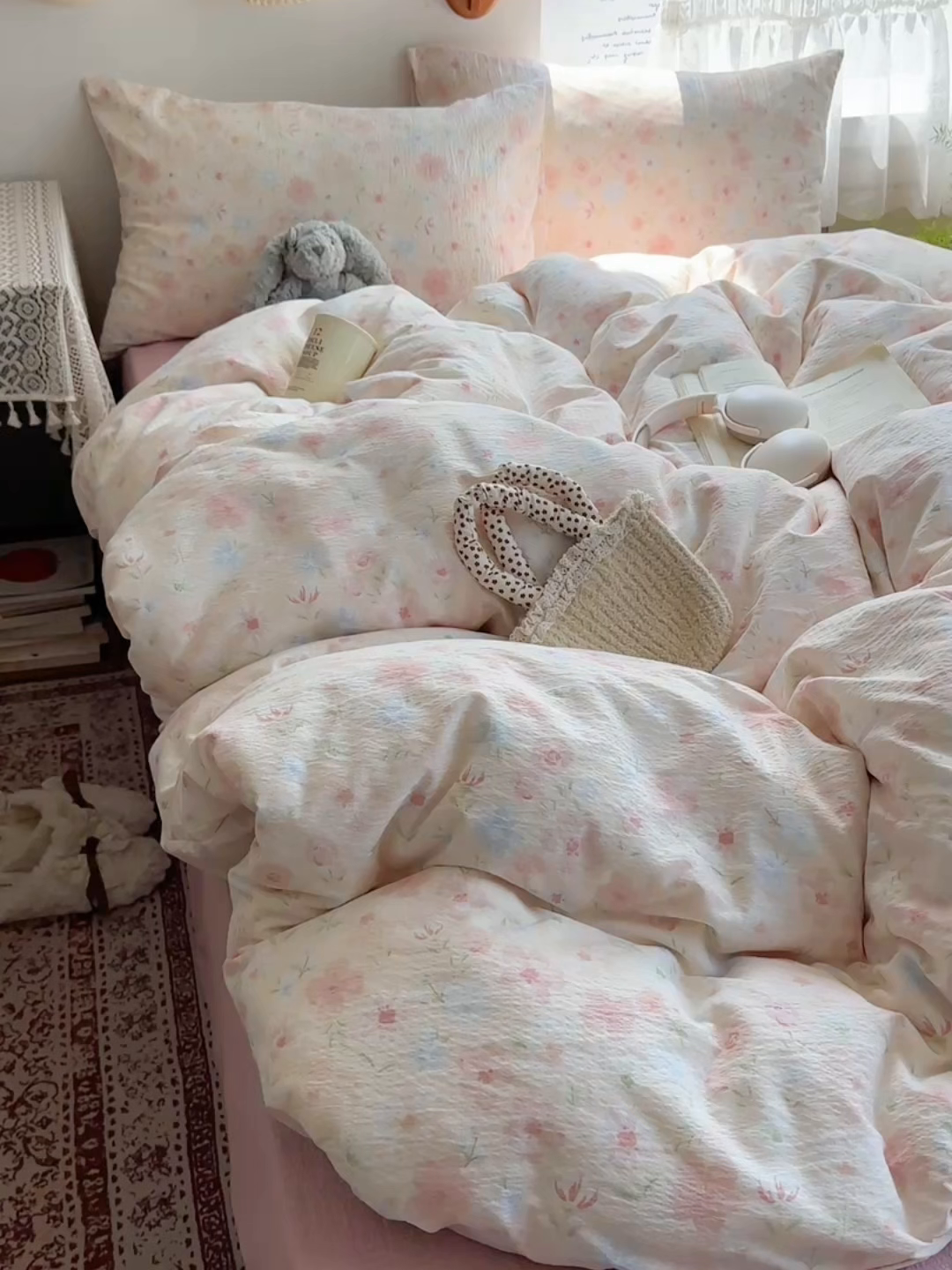 91家纺网 家纺一手货源 找家纺 红嘴企鹅 2025新款水洗棉四件套 柔眠花町