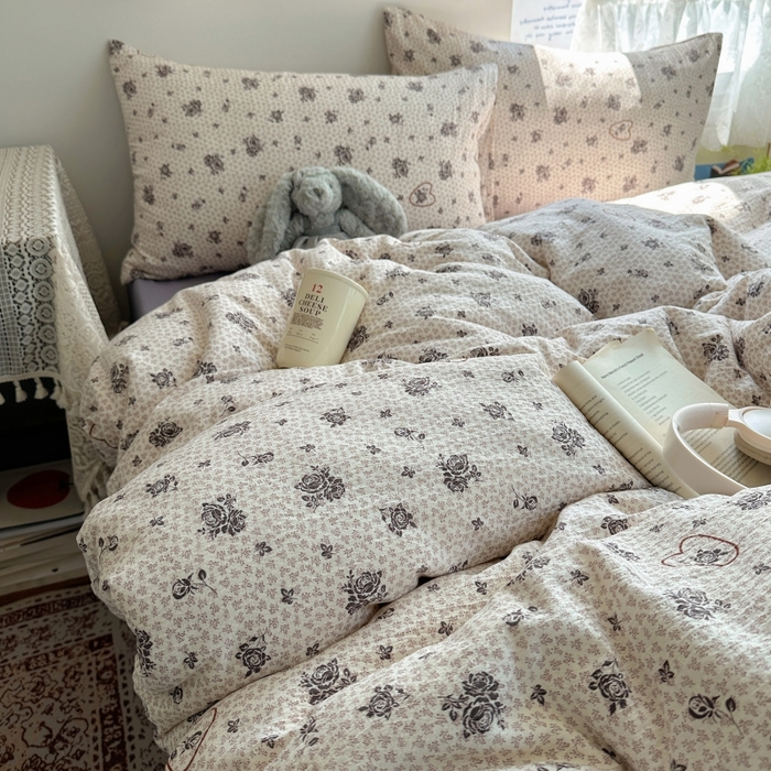 红嘴企鹅 2025新款水洗棉四件套 素影玫心