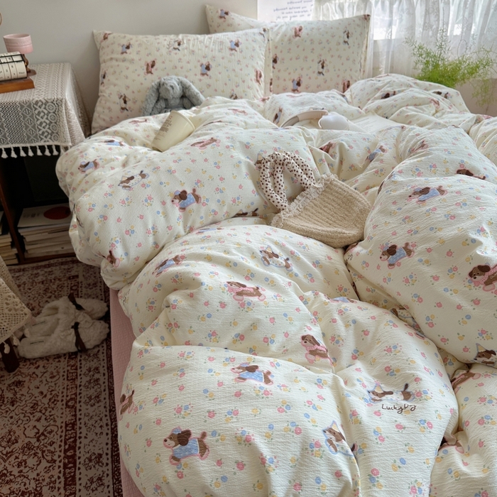 红嘴企鹅 2025新款水洗棉四件套 甜心小狗