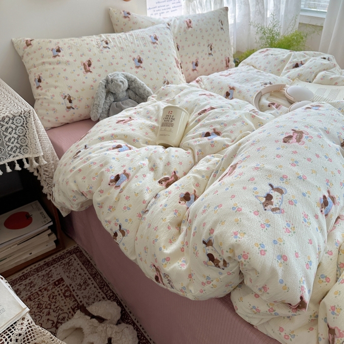 91家纺网 家纺一手货源 找家纺 红嘴企鹅 2025新款水洗棉四件套 甜心小狗