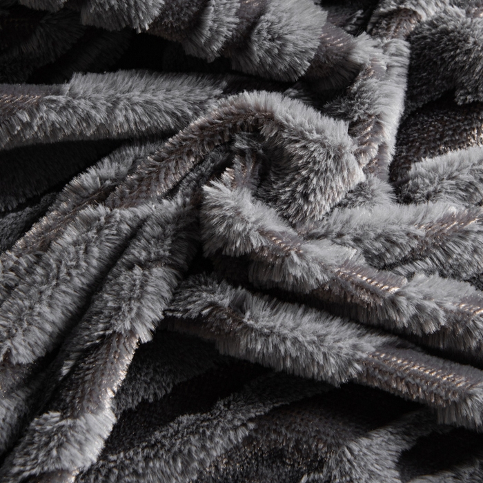 91家纺网 家纺一手货源 找家纺 潮邦创意家居 2025全新升级阳离子提花兔毛球毯毯子-雪兔波纹系列轻奢风格图 雪兔波纹-墨分灰