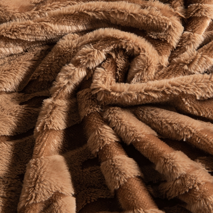 91家纺网 家纺一手货源 找家纺 潮邦创意家居 2025全新升级阳离子提花兔毛球毯毯子-雪兔波纹系列轻奢风格图 雪兔波纹-烟绒棕