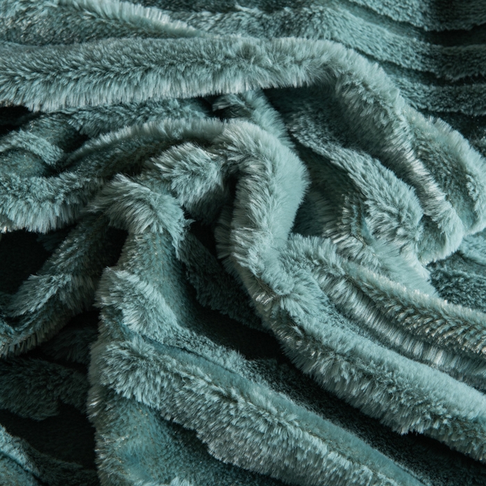 91家纺网 家纺一手货源 找家纺 潮邦创意家居 2025全新升级阳离子提花兔毛球毯毯子-雪兔波纹系列轻奢风格图 雪兔波纹-朱弦绿
